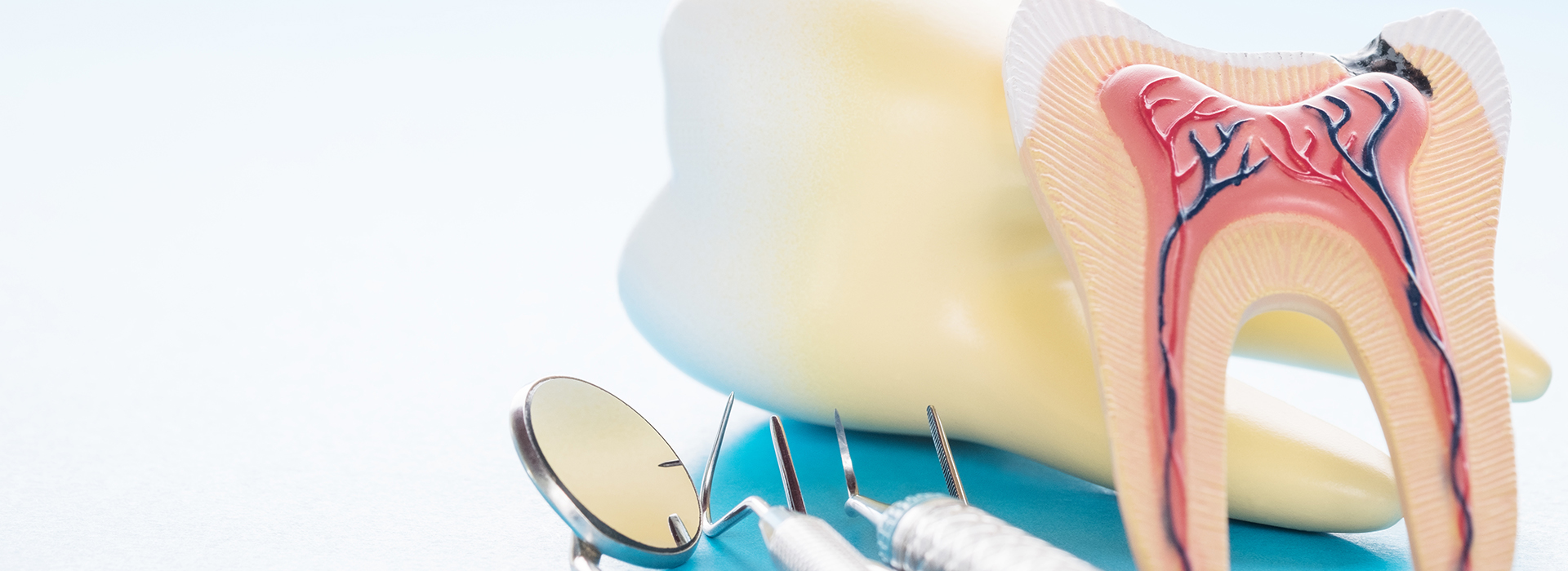 The image features a toothbrush with dental floss next to an illustration of a human mouth with teeth, gums, and tongue, set against a blue background with a watermark that reads  dental care.