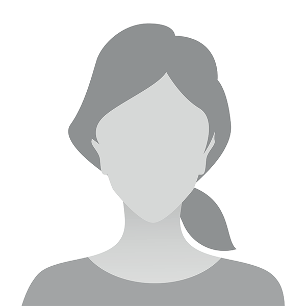 The image shows a stylized profile icon of a person with a side view, featuring a head silhouette with hair pulled back, and a partial neckline suggesting clothing.